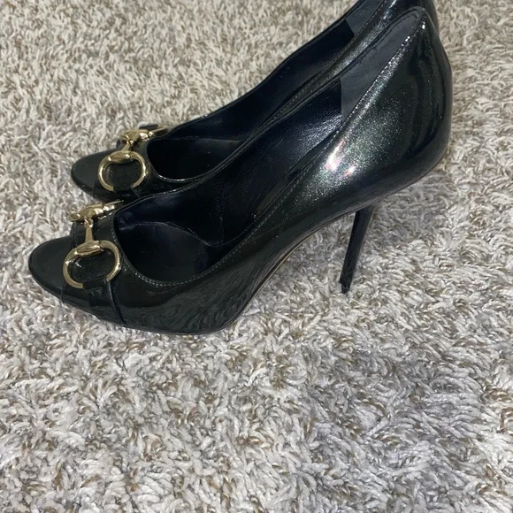 Black Gucci Peep Toe Pumps
